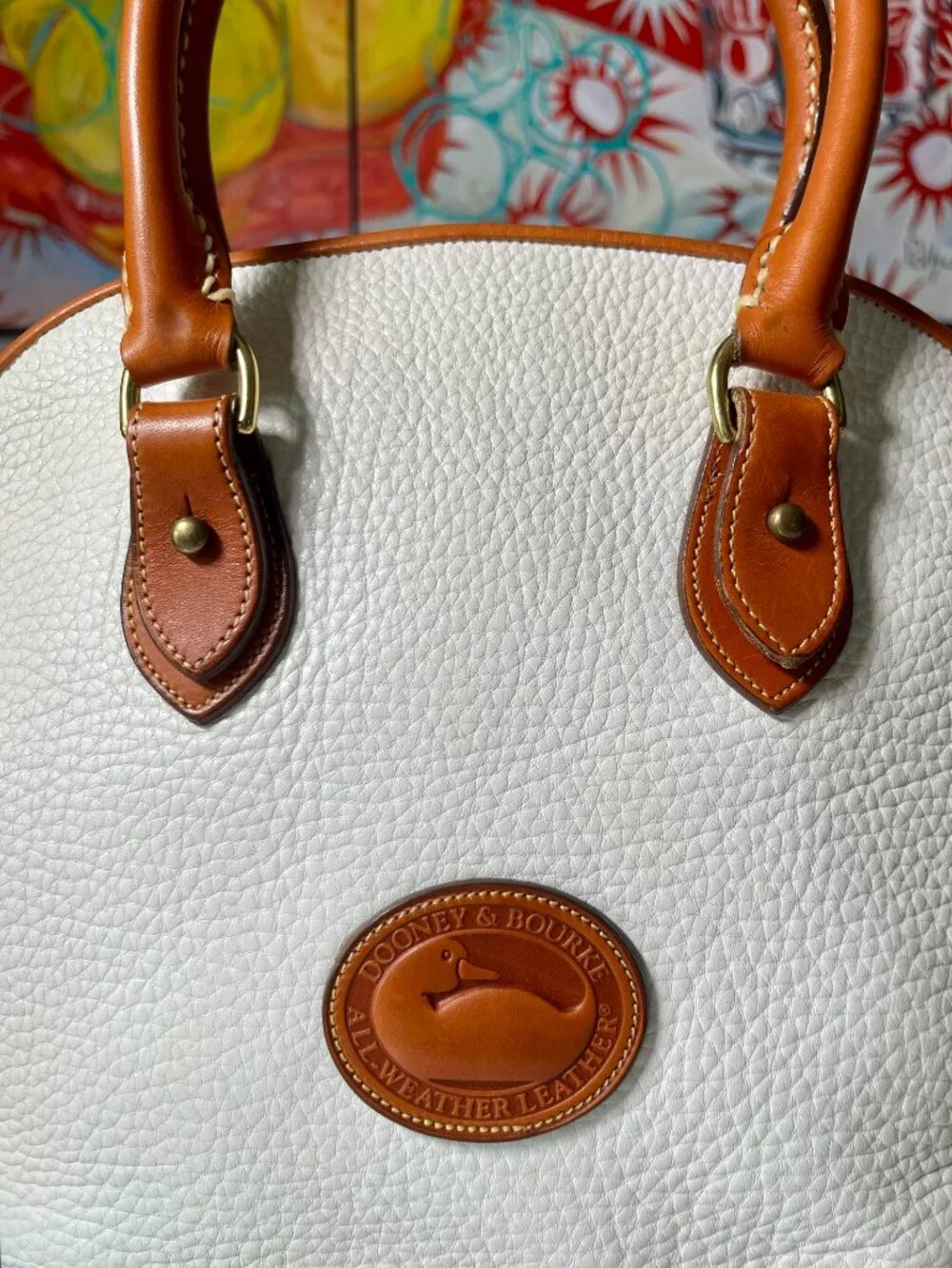 Dooney & Bourke Vintage AWL Norfolk Satchel White British Tan + COA